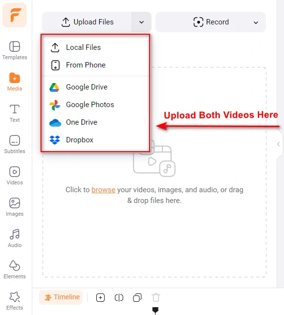 Upload Both Videos to FlexClip