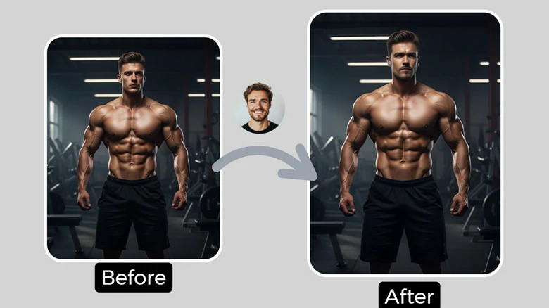 Abs Before-and-after Comparison Picture Generated by FlexClip's AI Face Swap