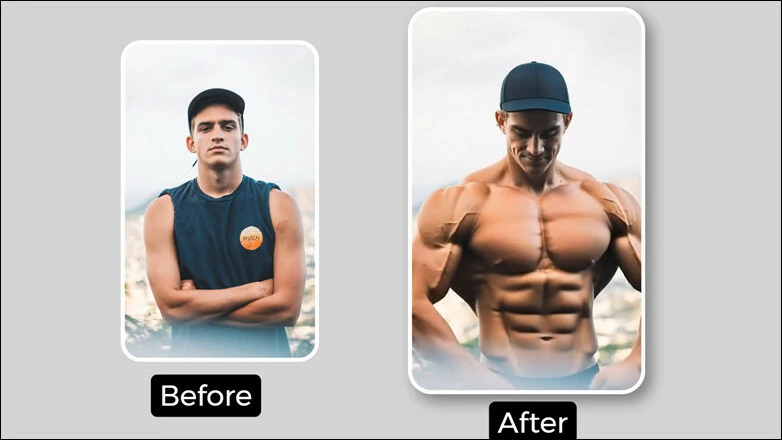 Abs Before-and-after Comparison Picture Generated by FlexClip's AI Muscle Video Effect