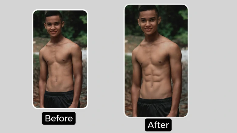 Abs Before-and-after Comparison Picture Generated by FlexClip's AI Photo Editor