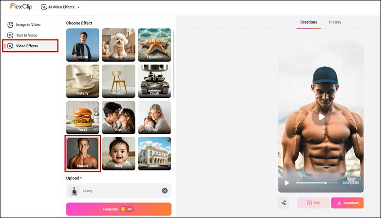 Choose Muscle Effect to Bring Your Photo into Smooth Muscle-growth Video