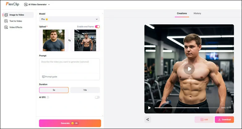 Turn Photos into Fitness Breakthrough Video Using FlexClip AI
