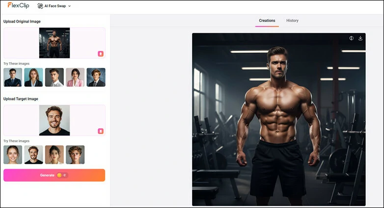 Upload Pictures and Begin Face Swap to Place Your Head over the Muscular Body