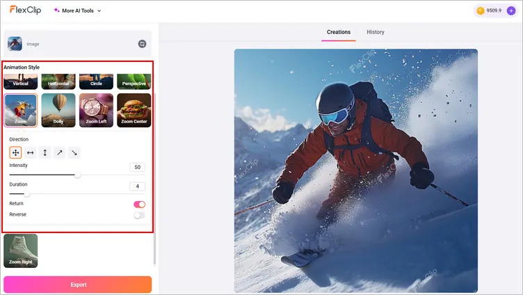 Select Camera Movement Animation for Camera Movement Effect