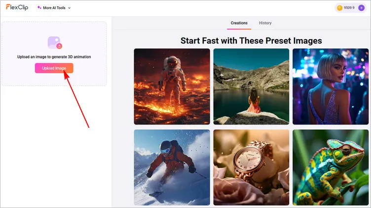 Access FlexClip's 3D Animation Tool for Camera Movement Effect