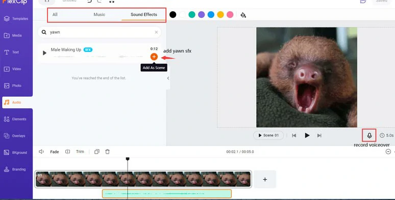 Add yawn sound effects to the funny GIF or you can record your voiceover to it