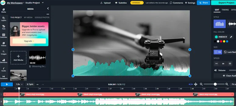 Add audio waveform to videos and photos by Kapwing online