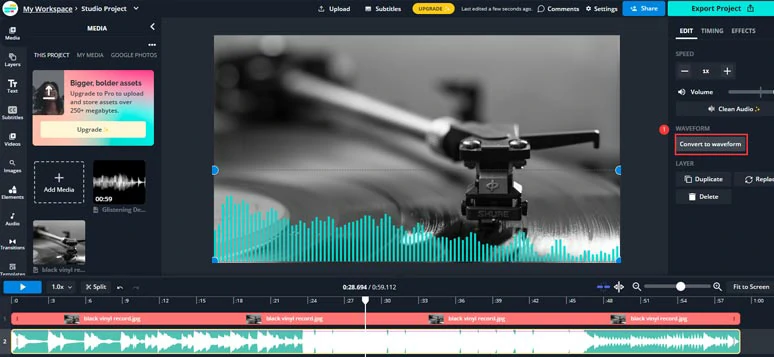 Convert the audio file to the audio waveform in the video