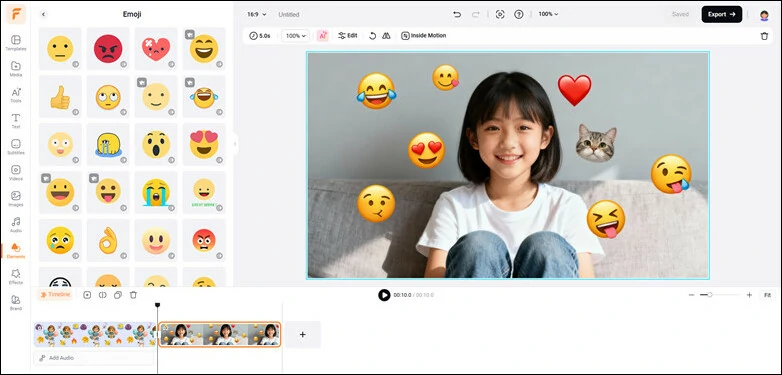 Manually Add Emoji to Photo Using FlexClip