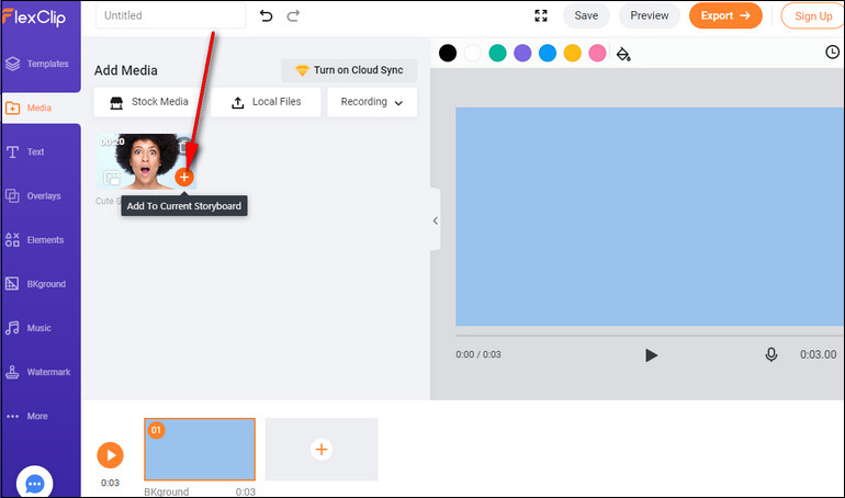 Create Face GIF with FlexClip - Add to Storyboard