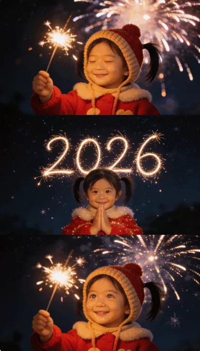 三宮格膠片風跨年寶寶煙火寫真