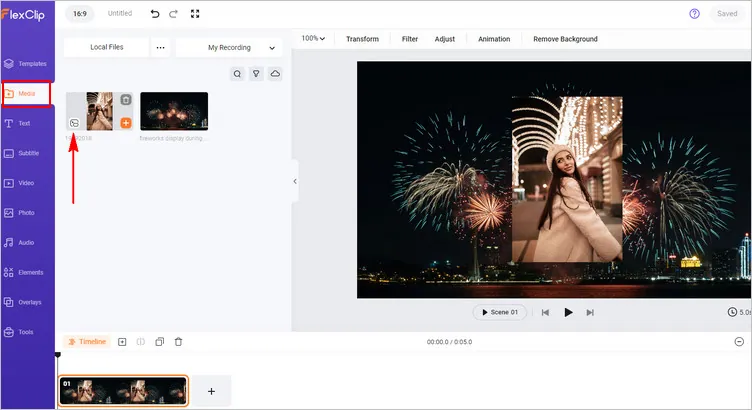 Add Fireworks to Photo Online with FlexClip - Add Photo