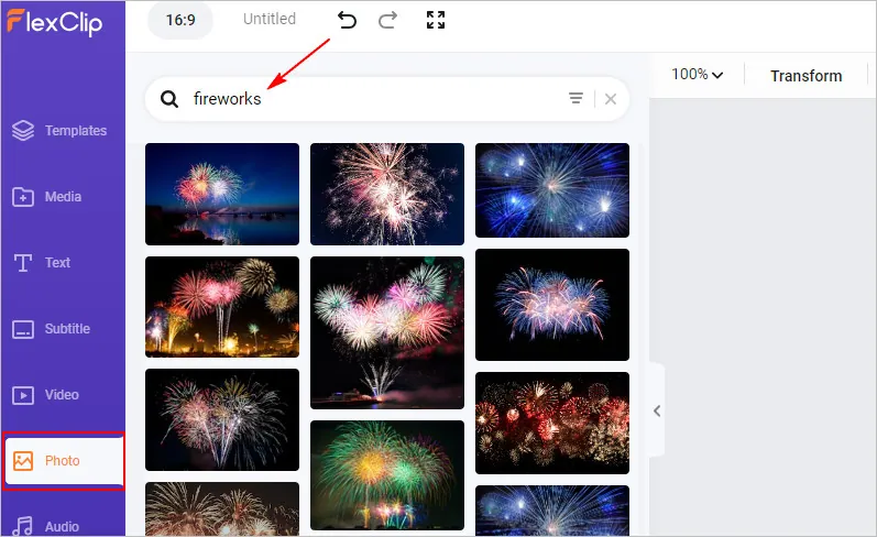 Add Fireworks to Photo Online with FlexClip - Background Image