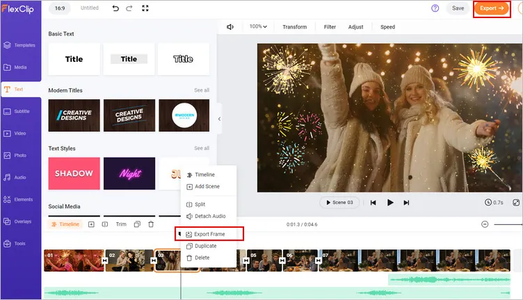 Add Fireworks to Photo/Video Online with FlexClip - Export