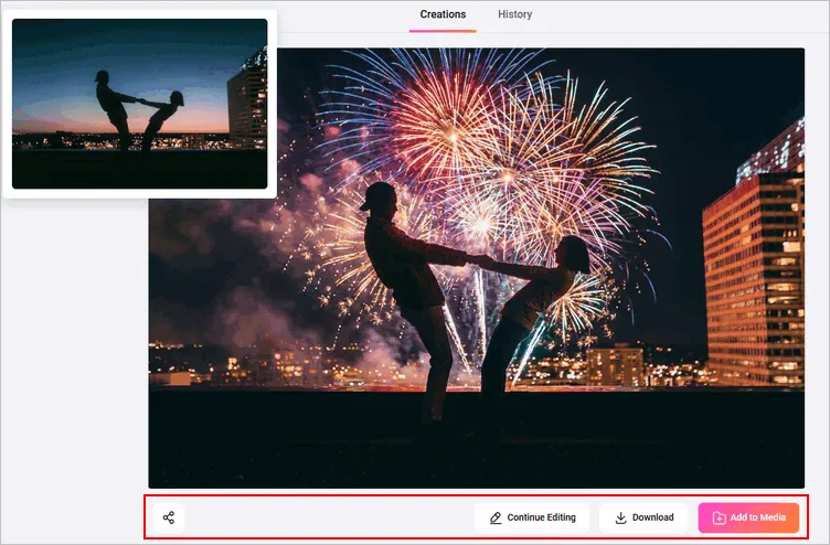 Download the AI-generated Fireworks Photo or Keep Editing