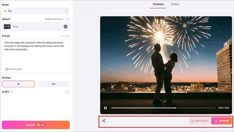 Turn Your Photo into Videos with Animated Fireworks Blooming - Export