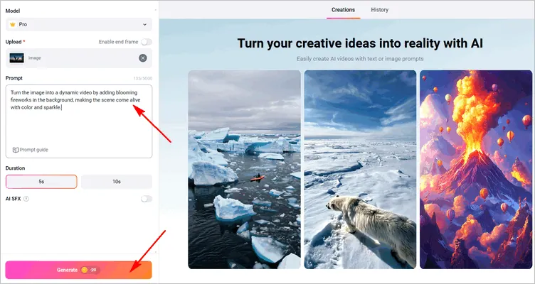 Turn Your Photo into Videos with Animated Fireworks Blooming - Prompt