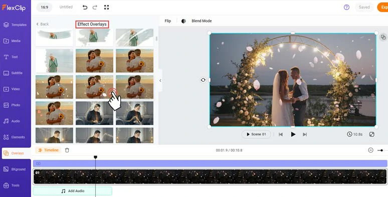 Add romantic cherry blossom overlays to the video