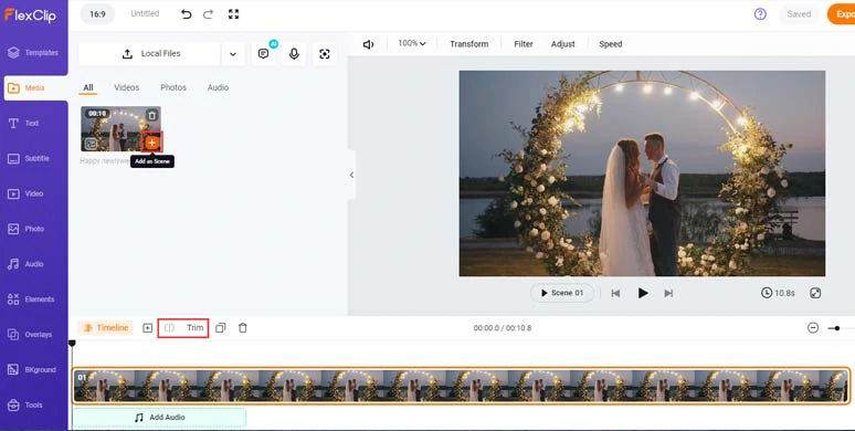 Add video to the intuitive timeline and trim or split the video when needed