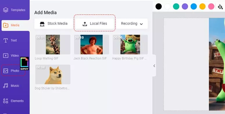 Upload GIF assets to FlexClip or directly use GIPHY’s Assets