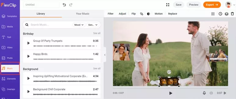 Add sound effects to a GIF in a video by FlexClip