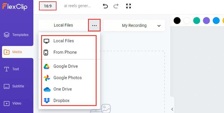 Upload your GIFs and video assets to FlexClip and set the video aspect ratio needed