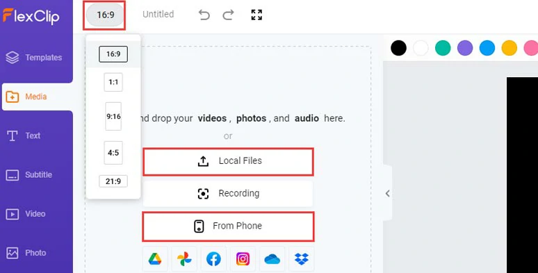 Upload your video assets to FlexClip and set the video aspect ratio needed