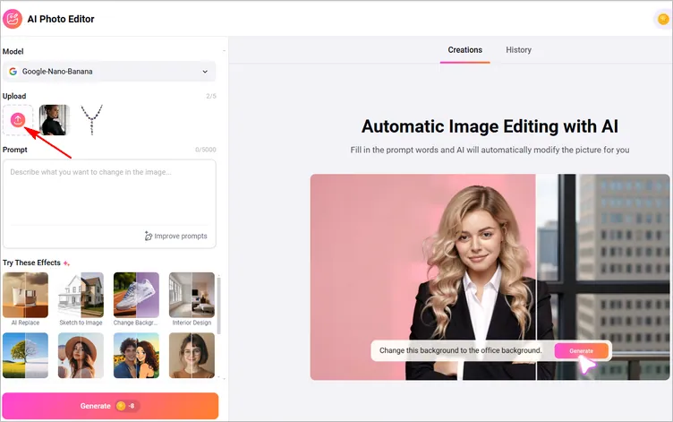 Add Jewelry to a Photo with FlexClip's AI Photo Editor - Add Your Images