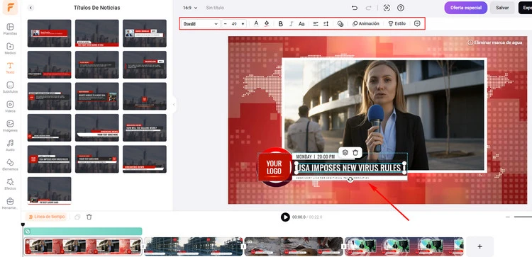 FlexClip Añadir Tercio Inferior de Noticias al Video