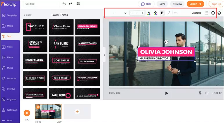 FlexClip Add Lower Third to Video - Customize
