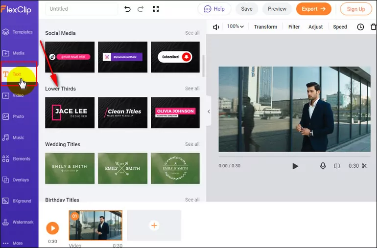 FlexClip Add Lower Third to Video - Select