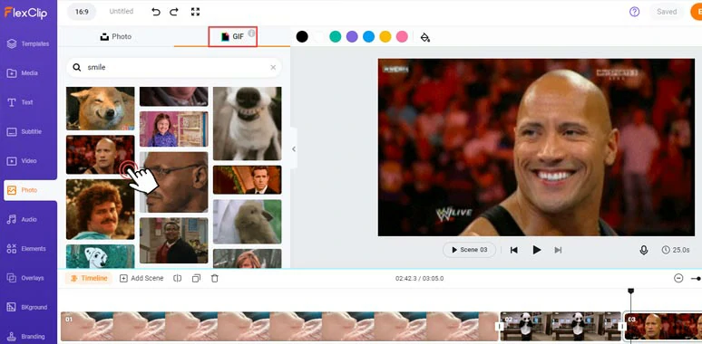 Directly search for and use trending GIFs from GIPHY within FlexClip