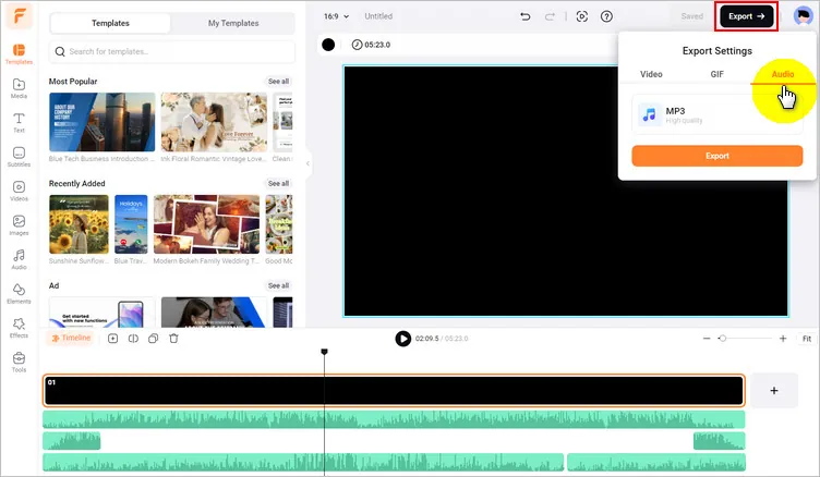 Add Music to Podcast Online with FlexClip - Export