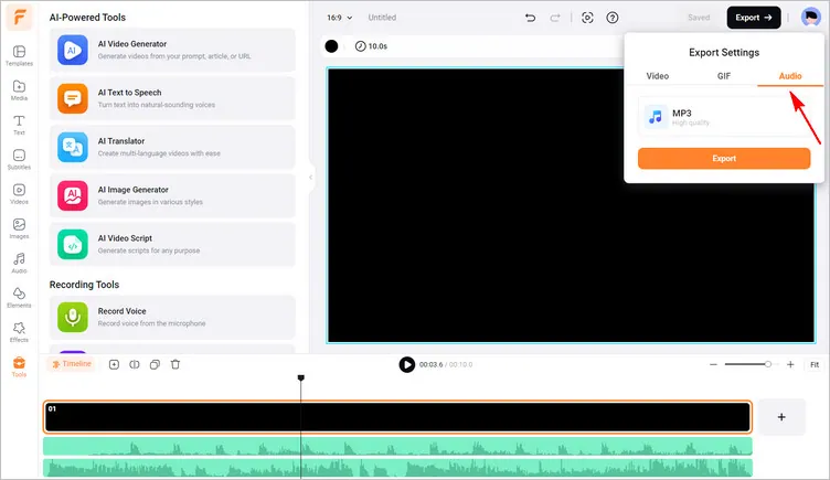 Add Music to Voice Recording Online with FlexClip - Export