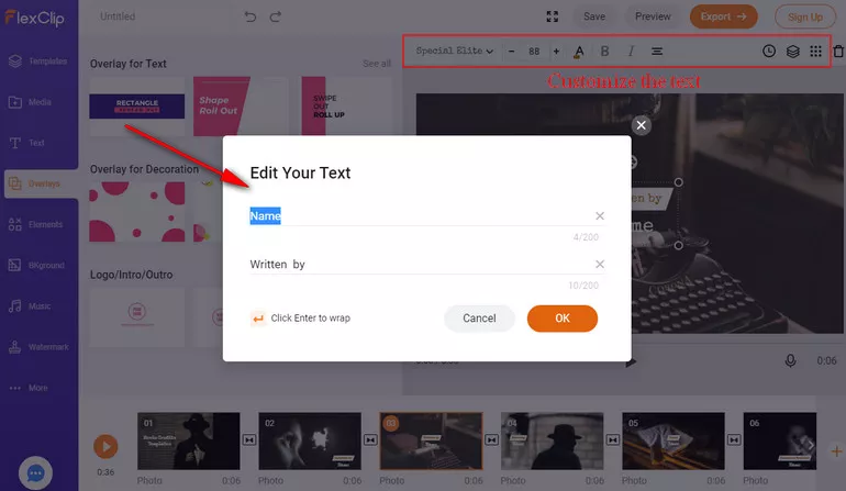 Make Opening Credits - Enter the Text and Customize