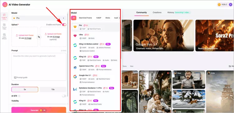 Add AI Photo Transition - Select Model