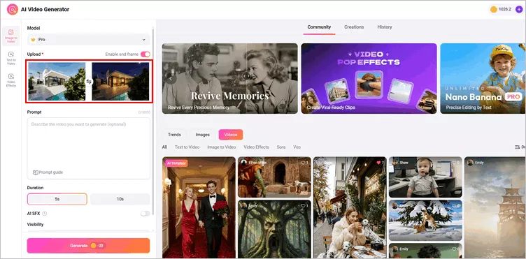 Add AI Photo Transition - Upload Photos