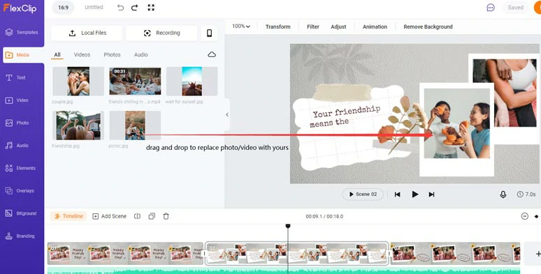 Drag and drop to replace premade photos or videos with yours