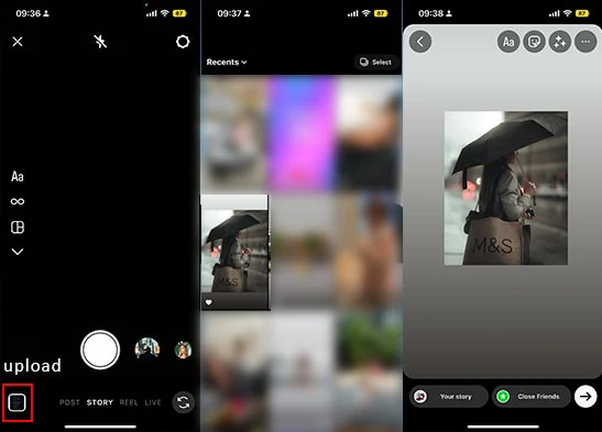 Upload your photo to Instagram Story