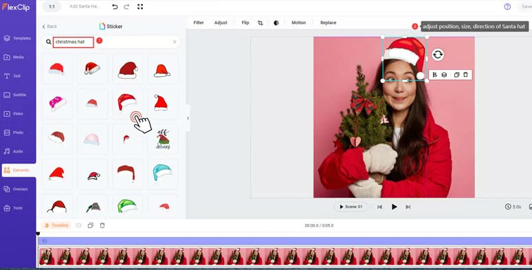 Add Santa hat to photo and adjust Santa hat details