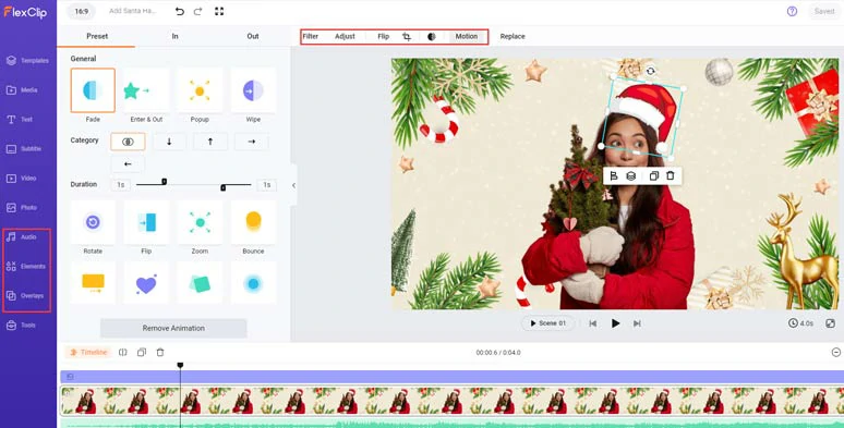 flip rotate and animate Santa hat and add Christmas music to it for video projects