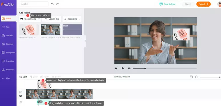 Add sound effects for a particular frame in a video