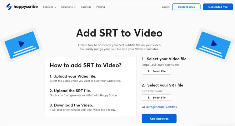 Add SRT File to Video Online with Happy Scribe