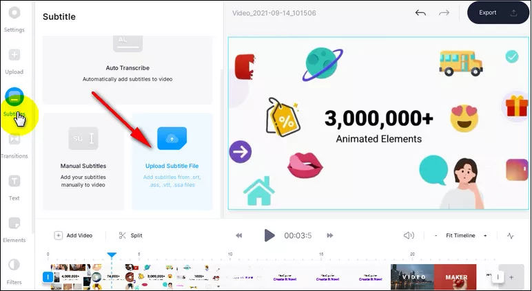 Add SRT File to Video Online with Veed