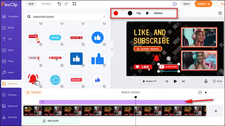 Add Subscribe Button to Video with FlexClip  - Customize
