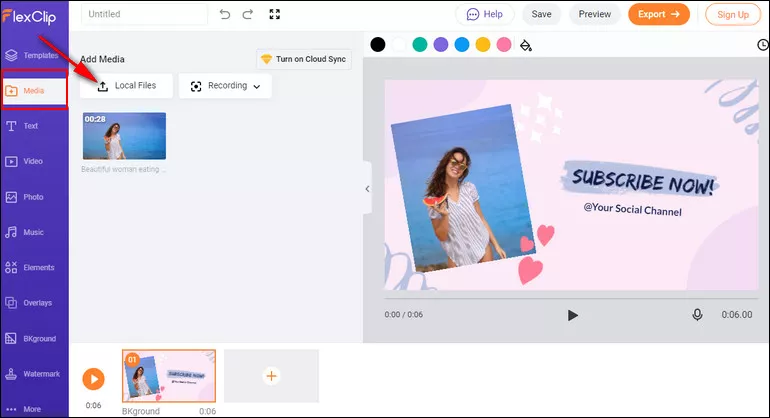 Add Subscribe Button to Video with FlexClip - Upload