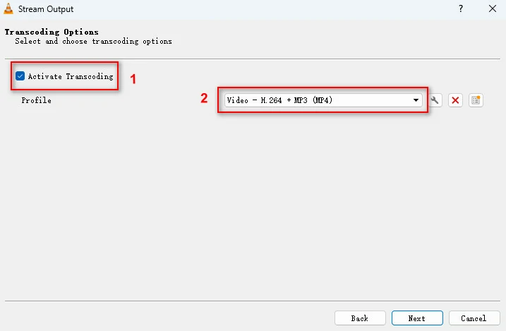 VLC Transcoding Option