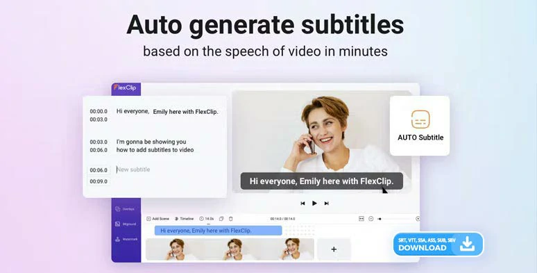 Seamlessly add subtitles to a movie by FlexClip AI auto subtitle generator online