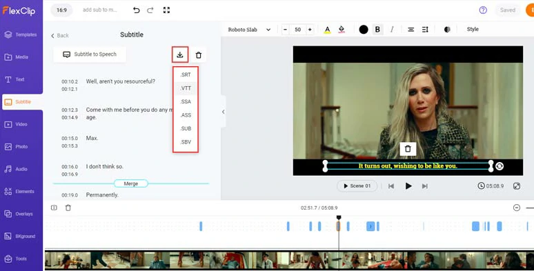 Proofread the auto-generated movie subtitles or split and merge subtitles and download subtitles in other formats