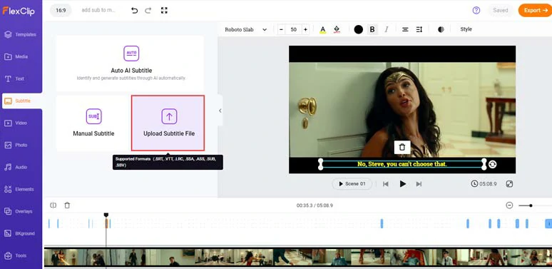 Upload your subtitle files to add subtitles to a movie with ease